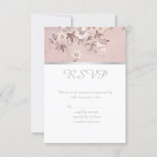 VINTAGE DUSCHE PINK FLORAL SILVER JEDEN ANLASS UAW RSVP KARTE