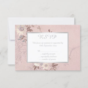 VINTAGE DUSCHE PINK FLORAL SILVER JEDEN ANLASS UAW RSVP KARTE