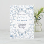 Vintage Dusty Blue Chinoiserie Kinderdusche Einladung (Stehend Vorderseite)