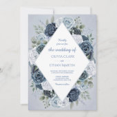 Vintage Dusty Blue Floral Diamond Geometrie Einladung (Vorderseite)