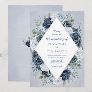 Vintage Dusty Blue Floral Diamond Geometrie Einladung