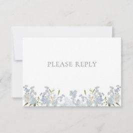 Vintage Dusty Blue Garden QR Code Monogram Wedding RSVP Karte