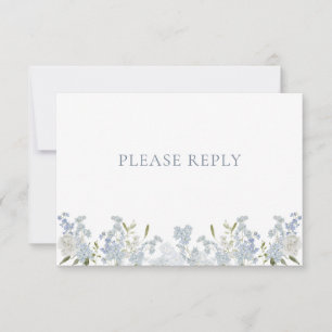 Vintage Dusty Blue Garden QR Code Monogram Wedding RSVP Karte