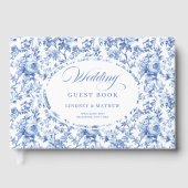 Vintage Dusty Blue Toile Roses Guest Book Gästebuch (Vorderseite)