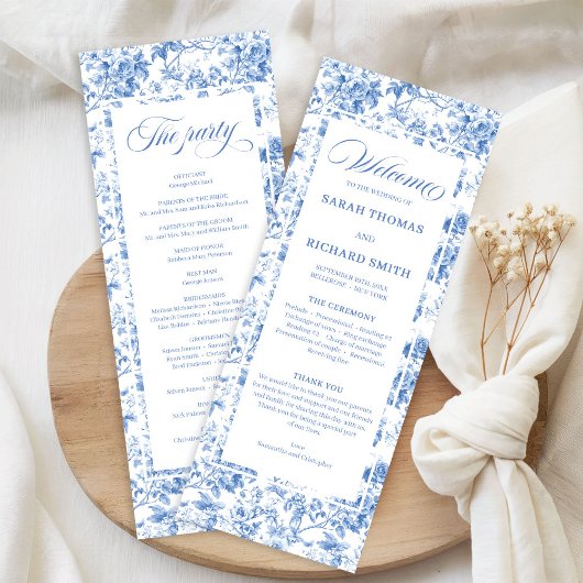 Vintage Dusty Blue Toile Roses Wedding Program Programm