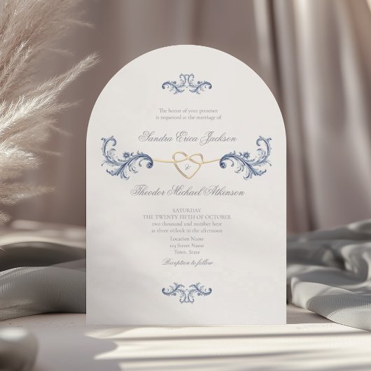 Vintage Dusty Blue Wedding Einladung mit QR Code