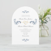 Vintage Dusty Blue Wedding Einladung mit QR Code (Stehend Vorderseite)