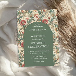 Vintage dusty green terracotta Jugendstil Hochzeit Einladung