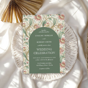 Vintage dusty green Wedding Art Nouveau Mucha Einladung