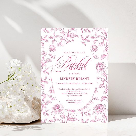 Vintage Dusty Pink Rose Pattern Bridal Shower  Einladung