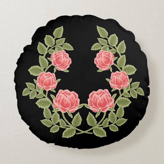Vintage Dusty Pink Roses Floral Pattern - Romantic Rundes Kissen (Vorderseite)