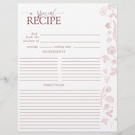 Vintage Dusty-Rose Blumenrezeptorenbinderseite (Rückseite)