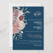 Vintage Dusty Rose Floral auf Marine Einladung (Vorderseite)