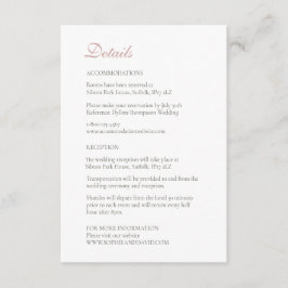 Vintage Dusty Rose Rosa Spitzen Hochzeitsdetails Begleitkarte