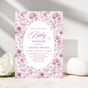 Vintage Dusty Rose Toile Rosen Baby Shower Einladu Einladung