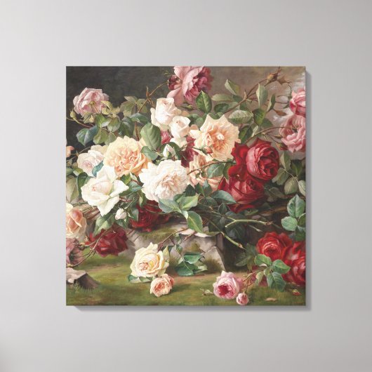 Vintage E. Hariel Stillleben Rose Leinwanddruck (Vorderseite)