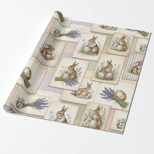 Vintage Easter Bunny Collage Geschenkpapier (Ungerollt)
