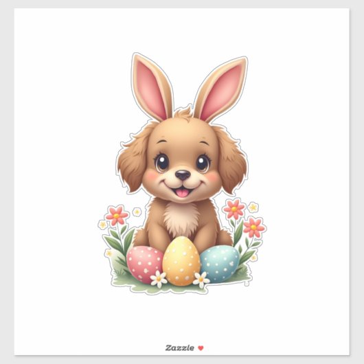 Vintage Easter Bunny Dog Cute Puppy Illustration w Aufkleber (Blatt)