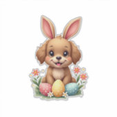 Vintage Easter Bunny Dog Cute Puppy Illustration w Aufkleber (Vorderseite)