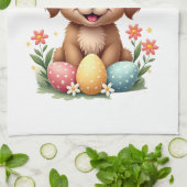 Vintage Easter Bunny Dog Cute Puppy Illustration w Geschirrtuch (Gefaltet)