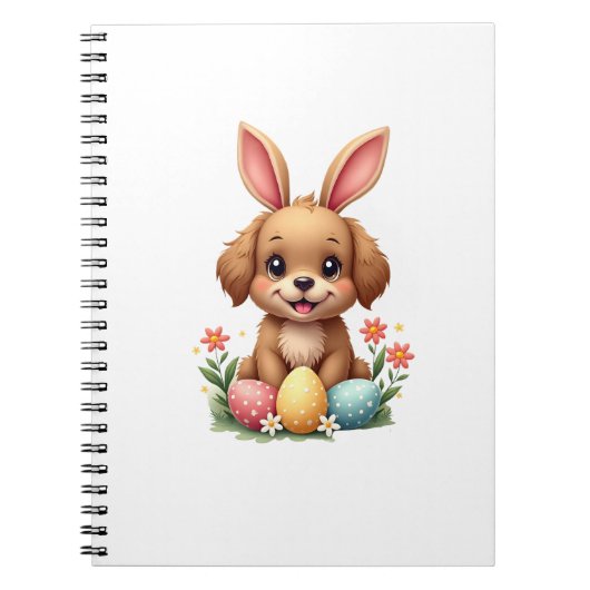 Vintage Easter Bunny Dog Cute Puppy Illustration w Notizblock (Vorderseite)