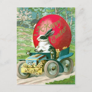 Vintage Easter Bunny Driving Car Easter Egg Card Feiertagspostkarte