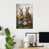 Vintage Easter Bunny Family Art, Spring Nursery Poster (Heimbüro)