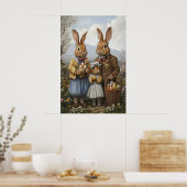 Vintage Easter Bunny Family Art, Spring Nursery Poster (Küche)