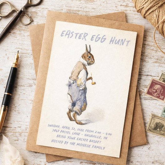 Vintage Easter Bunny Invitation - Easter Egg Hunt Einladung