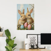 Vintage Easter Bunny Print, Pastel Flower Poster (Heimbüro)