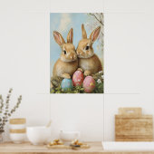 Vintage Easter Bunny Print, Pastel Flower Poster (Küche)