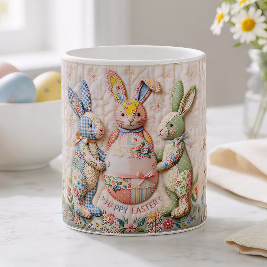 Vintage Easter Bunny Quilt Style Print Kaffeetasse