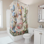 Vintage Easter Bunny Quilted Style Print Duschvorhang (Beispiel)