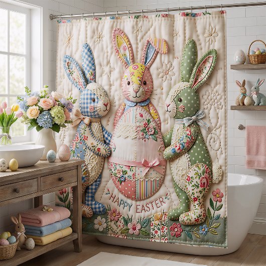 Vintage Easter Bunny Quilted Style Print Duschvorhang