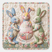 Vintage Easter Bunny Quilted Style Print Quadratischer Aufkleber (Vorderseite)