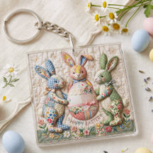 Vintage Easter Bunny Quilted Style Print