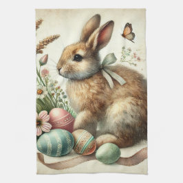 Vintage Easter Bunny Rabbit Egg Watercolor Geschirrtuch