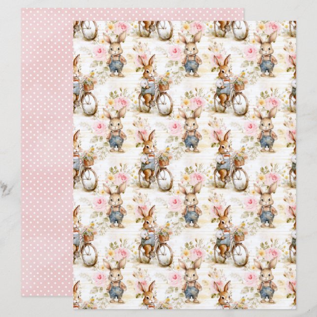 Vintage Easter Bunny Scrapbook Paper (Vorne/Hinten)