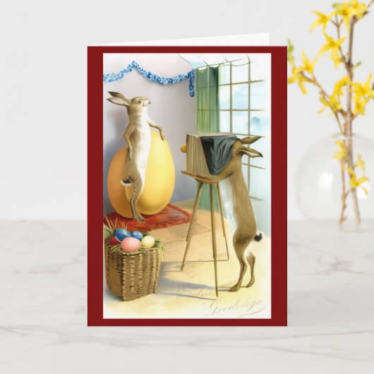 Vintage Easter Bunny Spring Karte (Gelbe Blume)