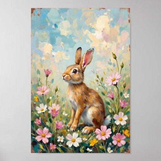 Vintage Easter Bunny Wildflower Art Poster (Vorne)