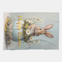 Vintage Easter Bunny with daisies Geschirrtuch