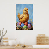 Vintage Easter Chick Art Print, Pastel Farmhouse Poster (Küche)