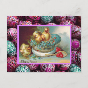 Vintage Easter Chicks in a hat Feiertagspostkarte