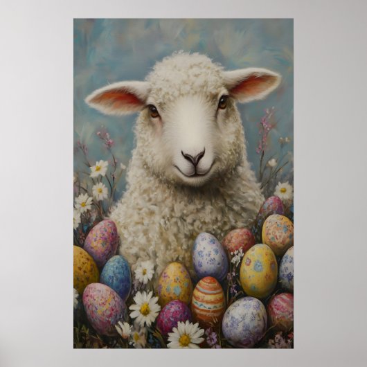 Vintage Easter Lamb Print, Farmhouse Spring Poster (Vorne)