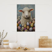 Vintage Easter Lamb Print, Farmhouse Spring Poster (Küche)