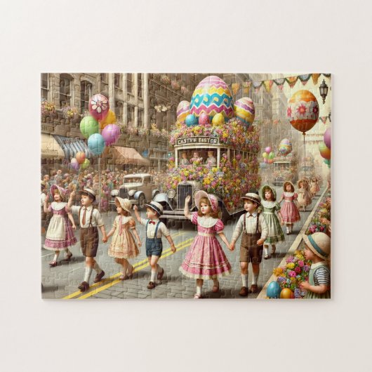 Vintage Easter Parade Retro Springtime Celebration Puzzle (Horizontal)