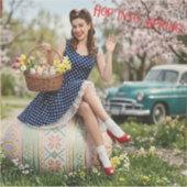 Vintage Easter Pin-Up Sticker | Hop Into Spring (Vorderseite)
