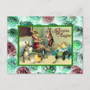 Vintage Easter, Rabbits at Home Feiertagspostkarte