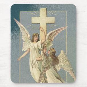 Vintage Easter, Victorian Angels with a Cross Mousepad