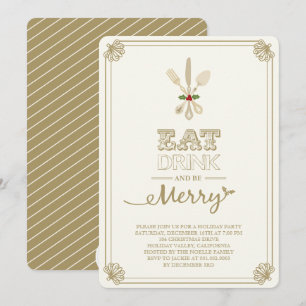Vintage Eat Drink & Be Merry Weihnachtsfeier Einla Einladung